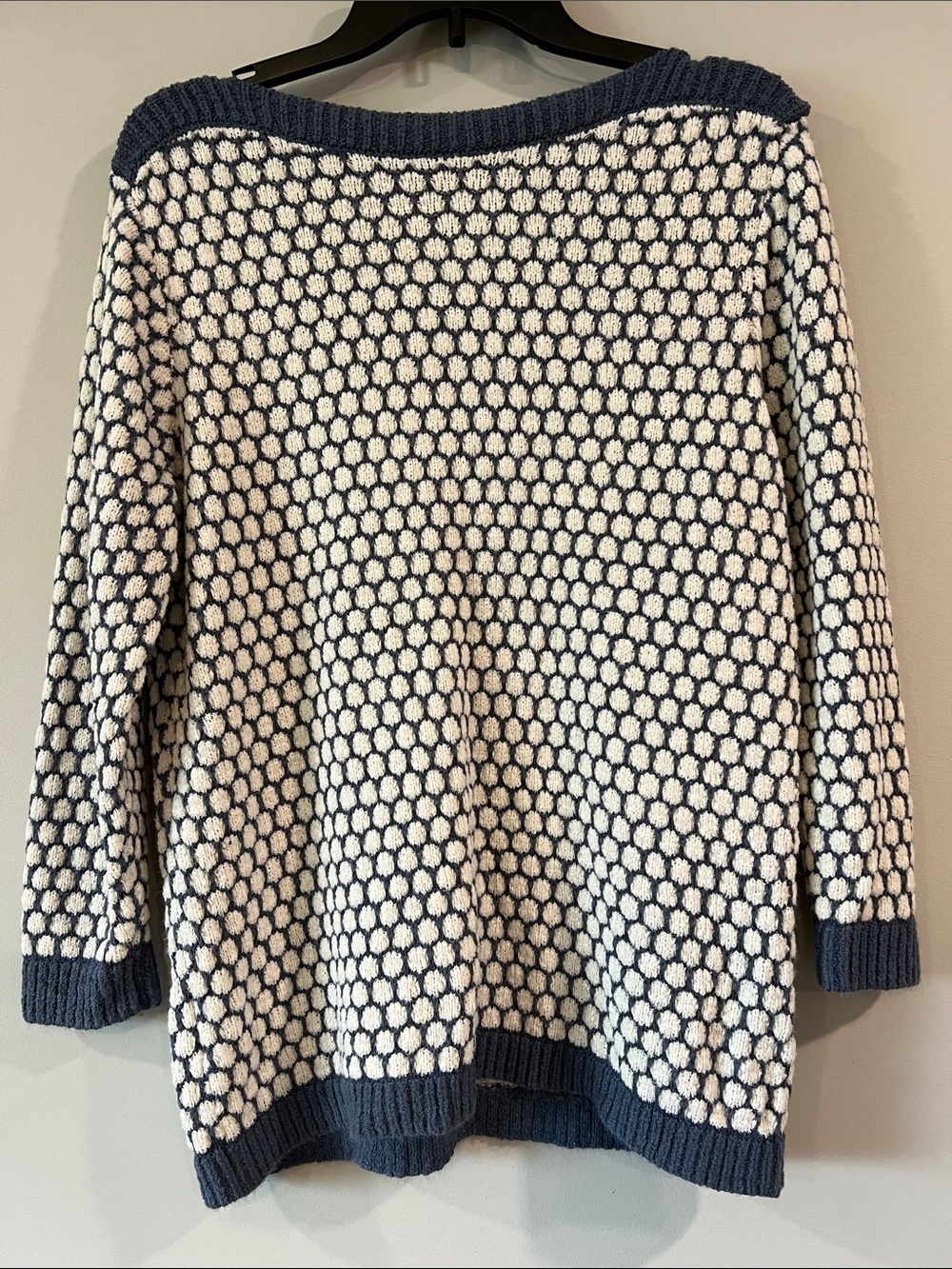 LOFT - Navy and Cream Textured Knit Pullover Sweater, polka dots